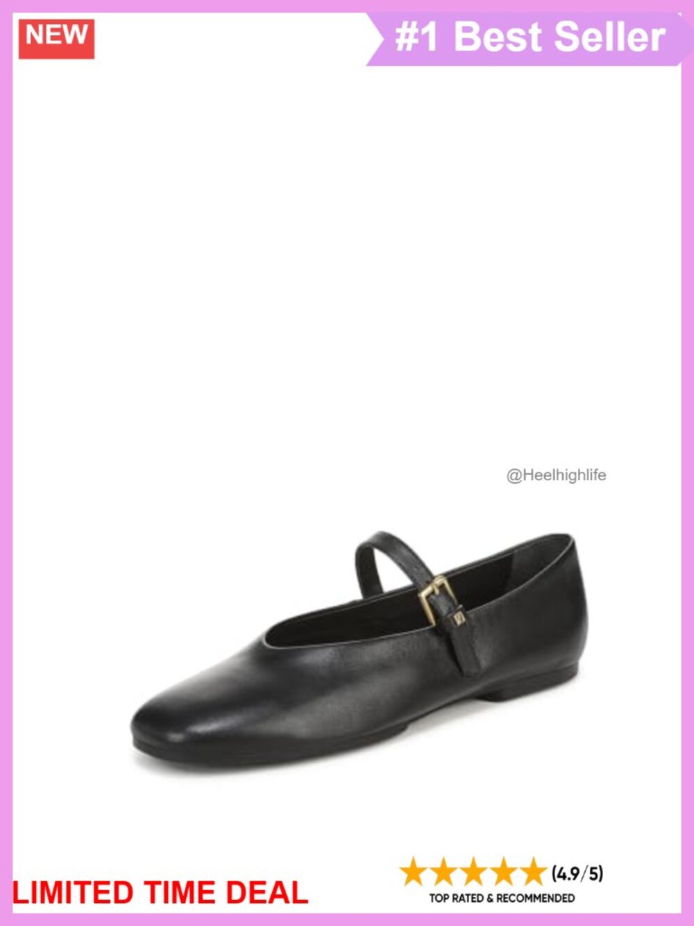 Pointed Toe Mary Jane Flats with Buckle Closure